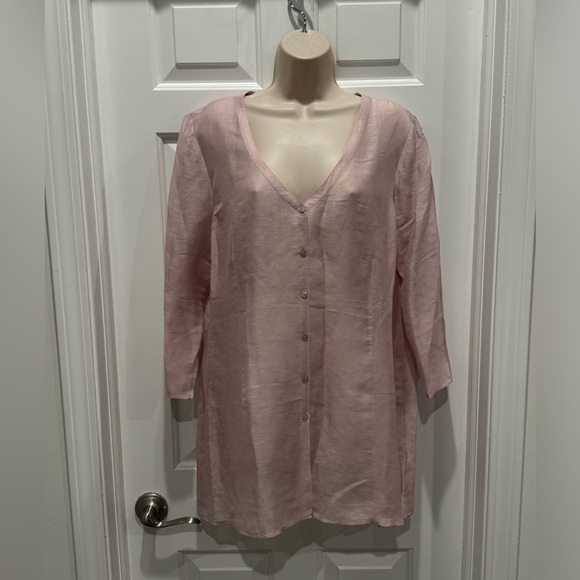 Eileen Fisher Silk and Linen Pink Button-Up Tunic Top sheer women’s size large - Picture 1 of 6